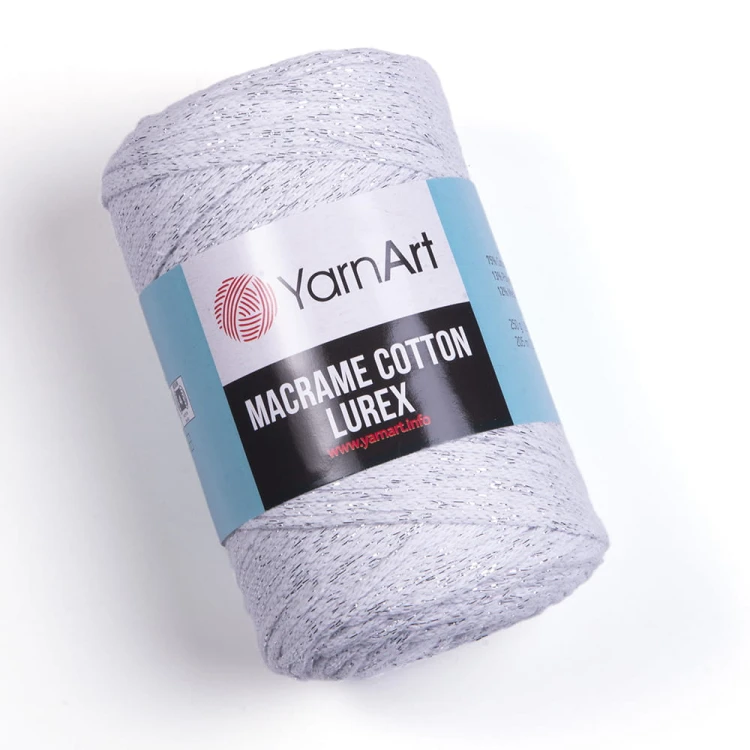 Sznurek YarnArt Macrame Cotton Lurex 2mm 720 / biel z nicią srebrną