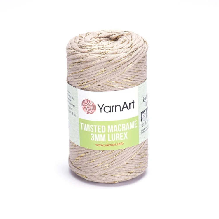 Sznurek YarnArt Twisted Macrame Lurex 3mm 753 / zimny beż + złoto