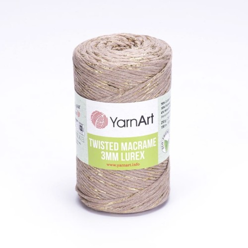 Sznurek YarnArt Twisted Macrame Lurex 3mm 768 / ciemny beż + złoto