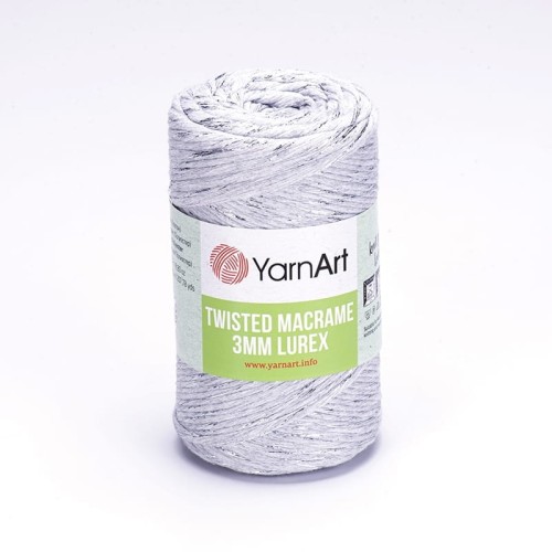Sznurek YarnArt Twisted Macrame Lurex 3mm 756 / jasny szary + srebro