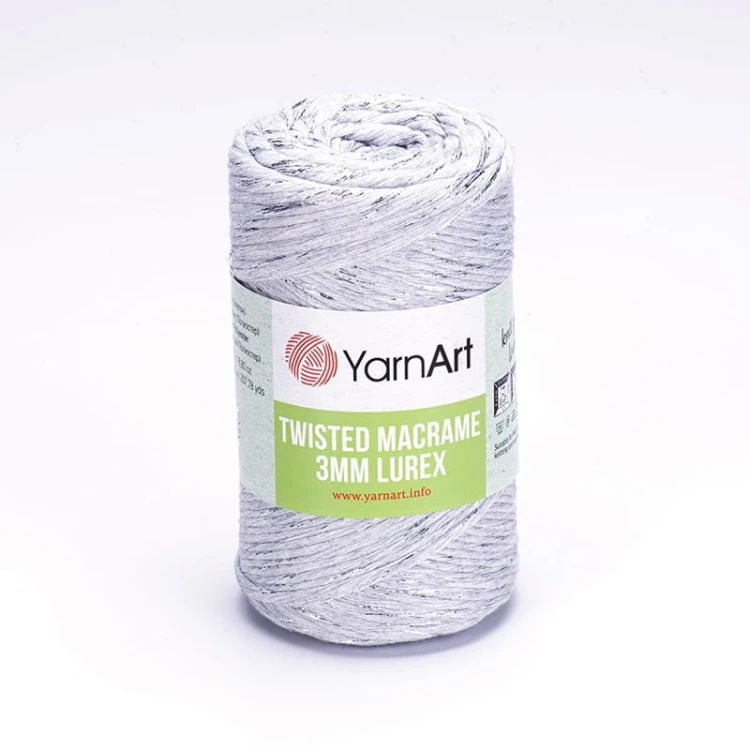 Sznurek YarnArt Twisted Macrame Lurex 3mm 756 / jasny szary + srebro