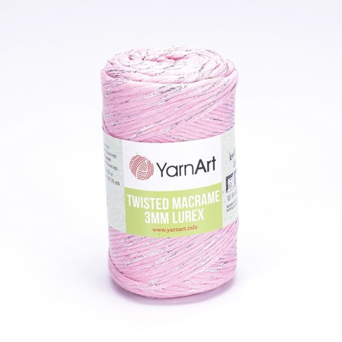 Sznurek YarnArt Twisted Macrame Lurex 3mm 762 / róż + srebro