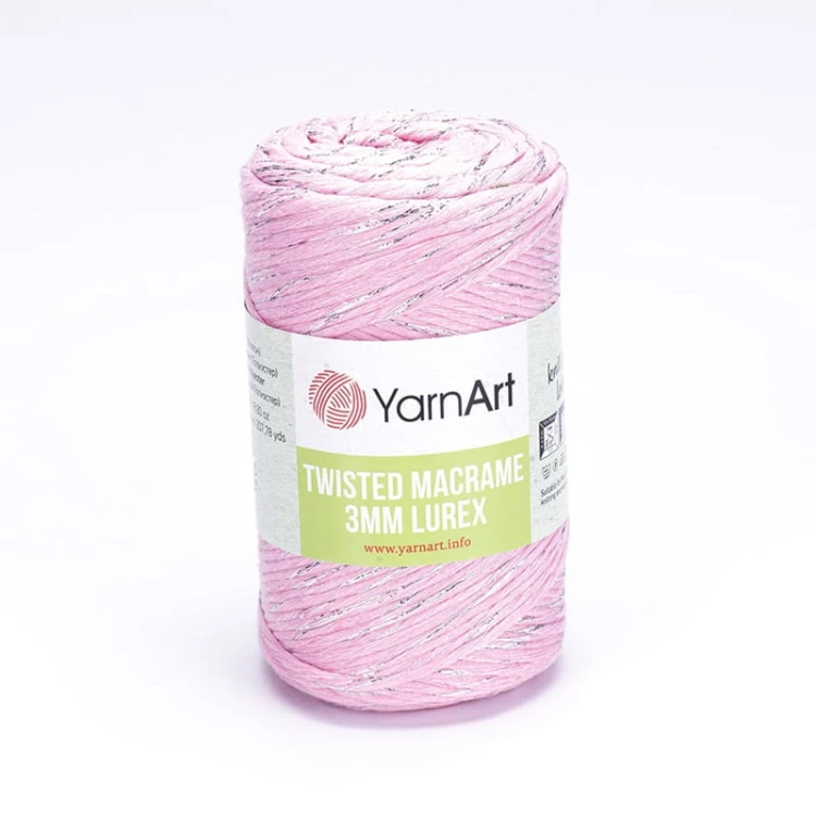 Sznurek YarnArt Twisted Macrame Lurex 3mm 762 / róż + srebro