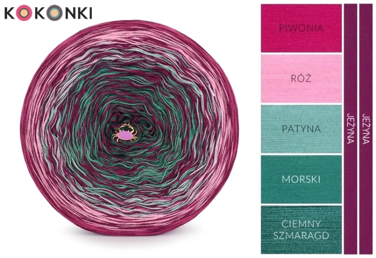 KOKONEK Kish Rare Classic R110 - Piwonia/róż/patyna/morski/ciemny szmaragd + 2 nitki jeżyna