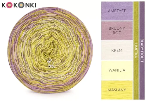 KOKONEK Kish Rare Classic R106 - Ametyst/brudny róż/krem/wanilia/maślany + 1 nitka limetka + 1 nitka blady fiolet
