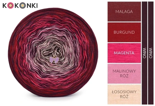 KOKONEK Kish Rare Classic R105 - Malaga/burgund/magenta/malinowy róż/łososiowy róż + 2 nitki wino