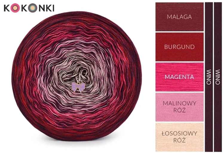 KOKONEK Kish Rare Classic R105 - Malaga/burgund/magenta/malinowy róż/łososiowy róż + 2 nitki wino