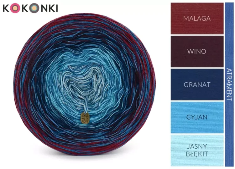 KOKONEK Rare Classic R114 - Malaga/wino/granat/cyjan/jasny błękit + 1 nitka atrament