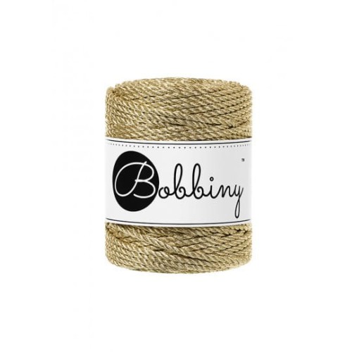 Sznurek skręcany 3-żyłowy bawełniany Bobbiny Metallic 3ply Macrame Rope /Metaliczne złoto / Gold / 3mm / 50m
