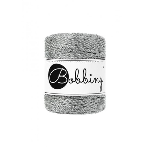 Sznurek skręcany 3-żyłowy bawełniany Bobbiny Metallic 3ply Macrame Rope / Metaliczne srebro / Silver / 3mm / 50m
