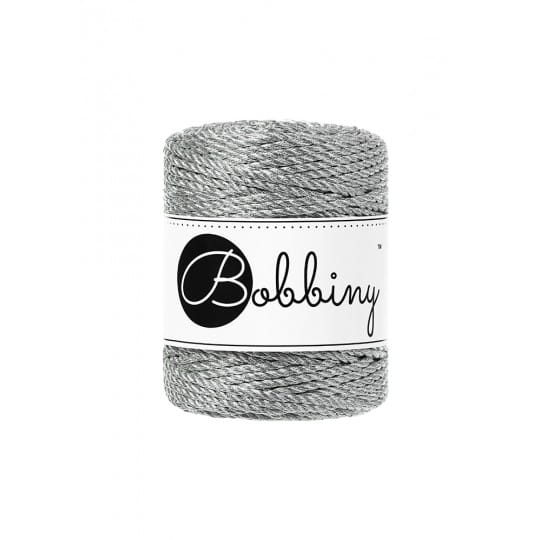 Sznurek skręcany 3-żyłowy bawełniany Bobbiny Metallic 3ply Macrame Rope / Metaliczne srebro / Silver / 3mm / 50m