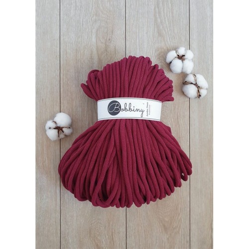 Sznurek pleciony bawełniany Bobbiny Jumbo / Czerwone Wino / Wine Red / 9mm / 100m