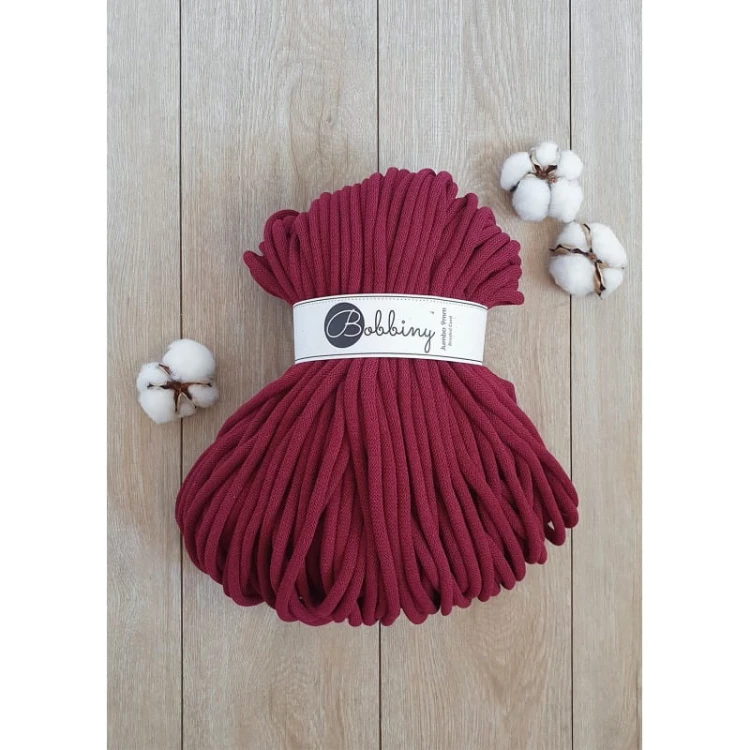 Sznurek pleciony bawełniany Bobbiny Jumbo / Czerwone Wino / Wine Red / 9mm / 100m