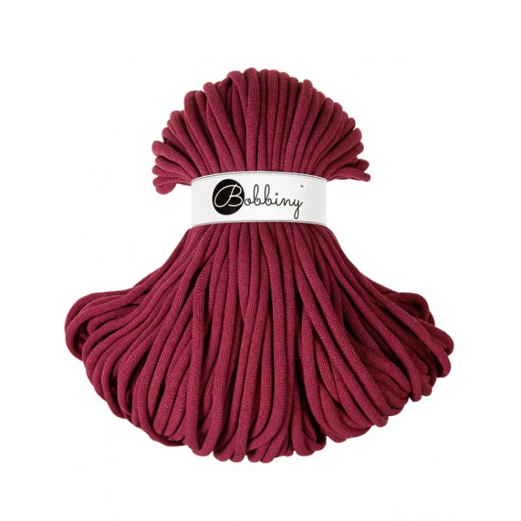 Sznurek pleciony bawełniany Bobbiny Jumbo / Czerwone Wino / Wine Red / 9mm / 100m