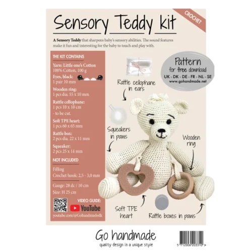 Zestaw sensoryczny / szydełko / Go handmade Teddy Kit Off White