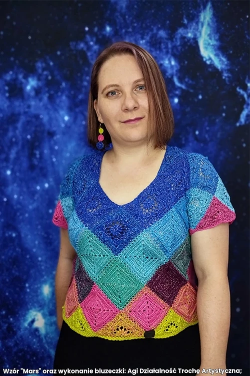 Bluzeczka z wykorzystaniem wzoru "Mars"; wzór oraz wykonanie: Agi Działalność Trochę Artystyczna; szydełko 3,0mm