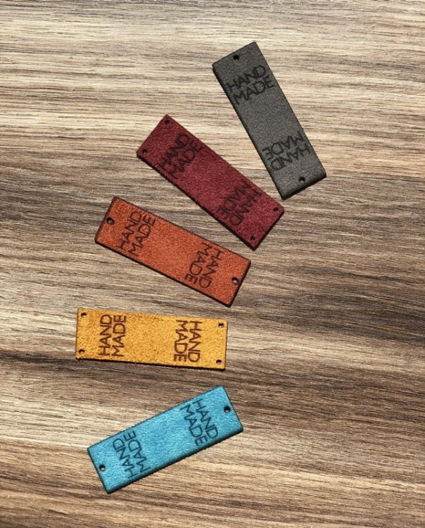Zestaw metek nubuk premium "HAND MADE" / mix 2 / 60 x 20 mm / 5 szt.