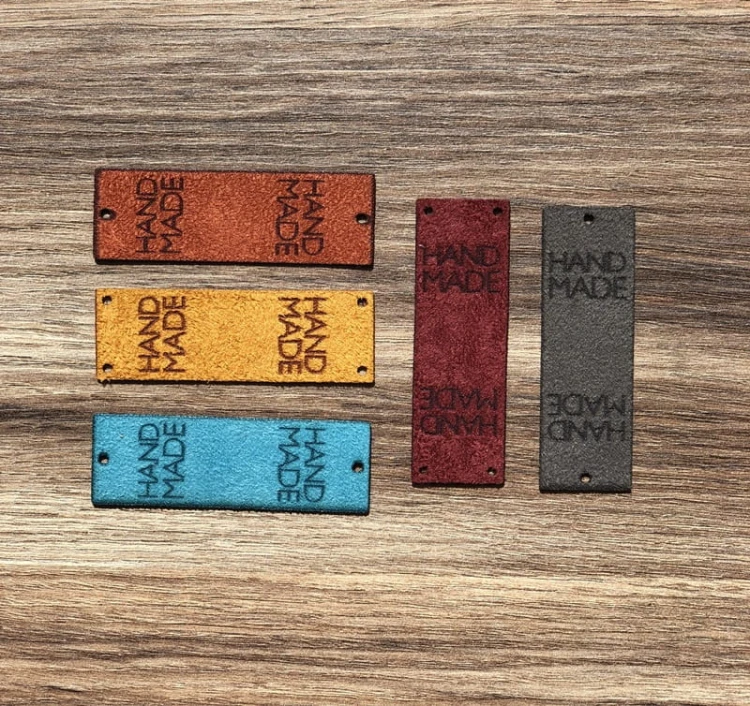 Zestaw metek nubuk premium "HAND MADE" / mix 2 / 60 x 20 mm / 5 szt.