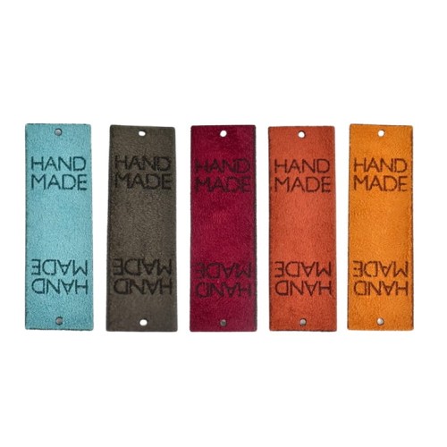 Zestaw metek nubuk premium "HAND MADE" / kolor / 60 x 20 mm / 5 szt.