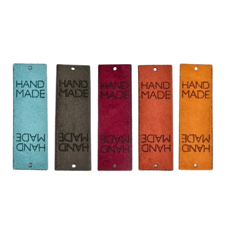 Zestaw metek nubuk premium "HAND MADE" / kolor / 60 x 20 mm / 5 szt.