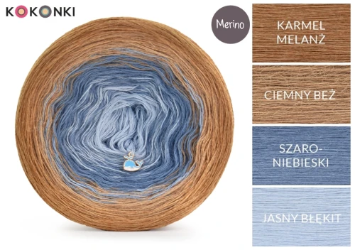 KOKONEK Merino 764 - Karmel melanż/ciemny beż/szaro-niebieski/jasny błękit