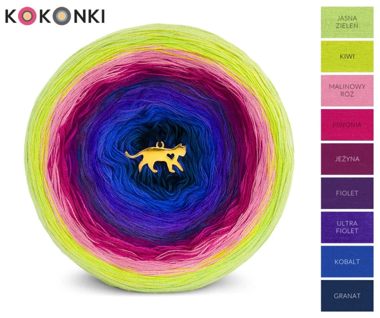 KOKONEK_Classic 9K 9 GOTOWY - Jasna zieleń/kiwi/malinowy róż/piwonia/jeżyna/fiolet/ultra fiolet/kobalt/granat, 3 nitki, 1400 m, 300 g