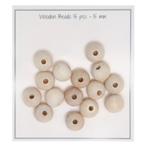 Koraliki drewniane Go handmade / 15 mm / otwór 4 mm / naturalny / 15 szt.