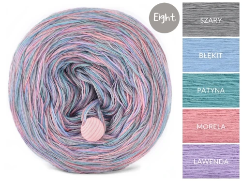 KOKONEK Eight Merino E003 - 4Szary/błękit/patyna/morela/lawenda, 8 nitek, 220 m, 130 g