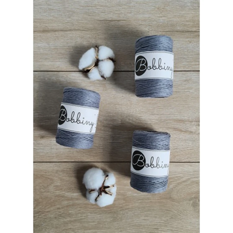 Sznurek skręcany bawełniany Bobbiny Macrame Cord / Ciemny Szary / Stone grey / 1,5mm / 100m