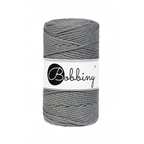 Sznurek skręcany 3-żyłowy bawełniany Bobbiny 3ply Macrame Rope / Ciemny Szary / Stone Grey / 3mm / 100m