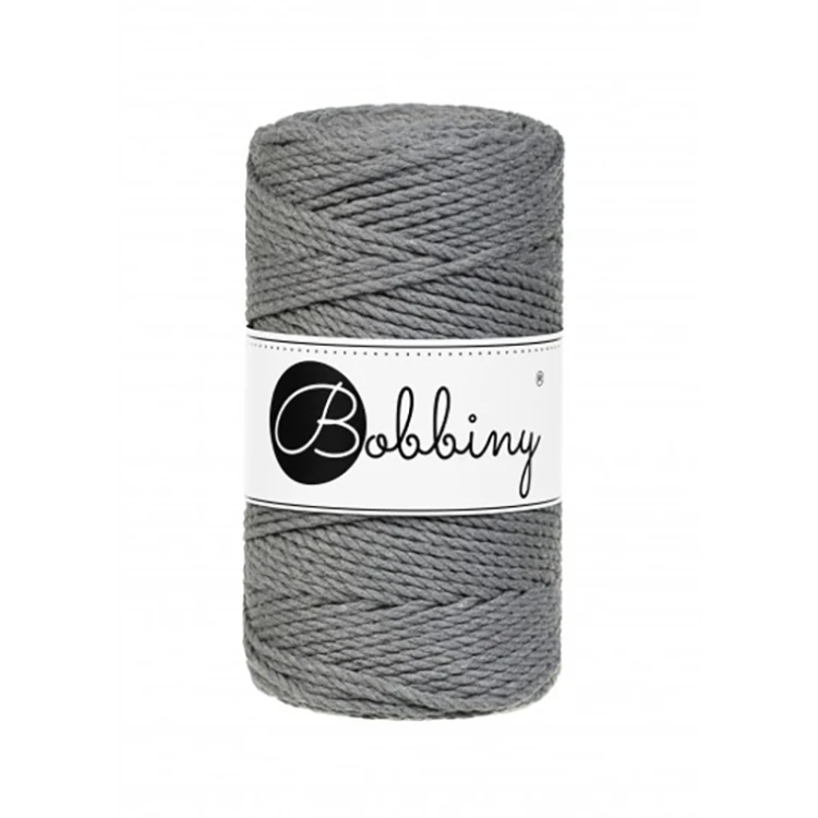 Sznurek skręcany 3-żyłowy bawełniany Bobbiny 3ply Macrame Rope / Ciemny Szary / Stone Grey / 3mm / 100m