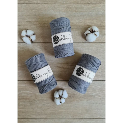 Sznurek skręcany 3-żyłowy bawełniany Bobbiny 3ply Macrame Rope / Ciemny Szary / Stone Grey / 3mm / 100m