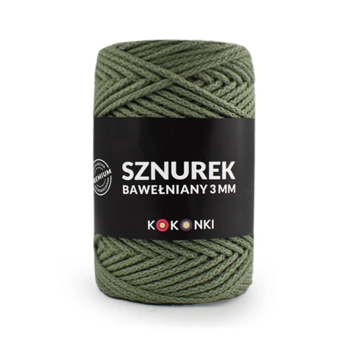 PREMIUM sznurek bawełniany by KOKONKI 3mm / rolka 100m / szałwia