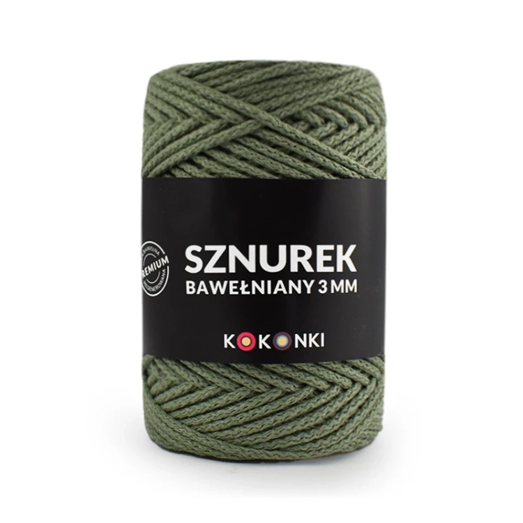 PREMIUM sznurek bawełniany by KOKONKI 3mm / rolka 100m / szałwia