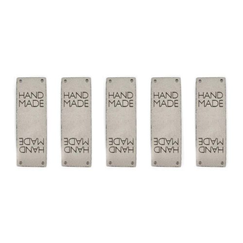 Metka nubuk premium "HAND MADE" / szary / 60 x 20 mm / 5 szt.