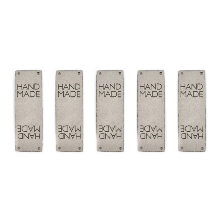 Metka nubuk premium "HAND MADE" / szary / 60 x 20 mm / 5 szt.