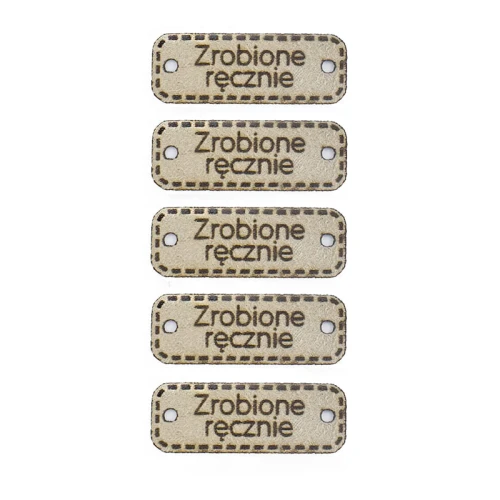 Metka altara / nubuk premium "Zrobione ręcznie" / beż / 30 x 11 mm / 5 szt.