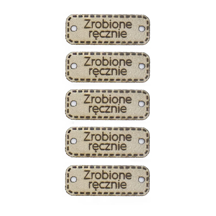 Metka altara / nubuk premium "Zrobione ręcznie" / beż / 30 x 11 mm / 5 szt.