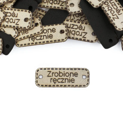 Metka altara / nubuk premium "Zrobione ręcznie" / beż / 30 x 11 mm / 5 szt.