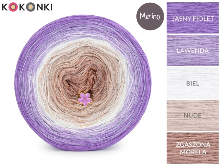 KOKONEK Merino 768 Delicate - Jasny fiolet/lawenda/biel/nude/zgaszona morela
