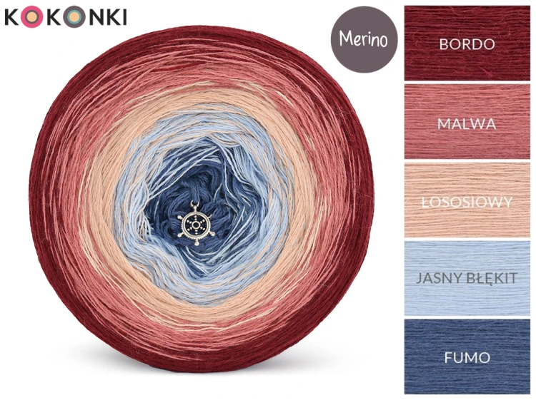 KOKONEK Merino 769 Little steps - Bordo/malwa/łososiowy/jasny błękit/fumo