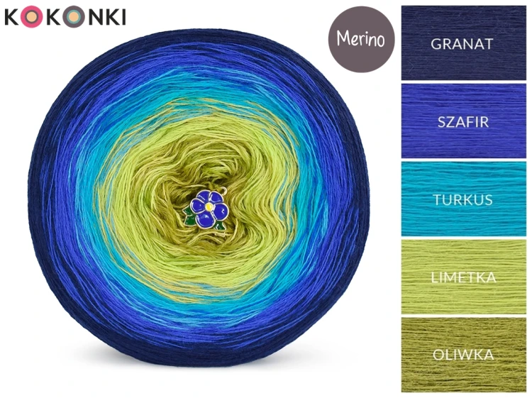 KOKONEK Merino 771 Nordic hike - Granat/szafir/turkus/limetka/oliwka