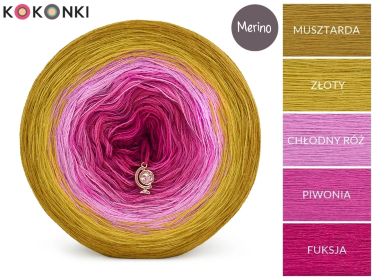KOKONEK Merino 775 Sunkissed - Musztarda/złoty/chłodny róż/piwonia/fuksja