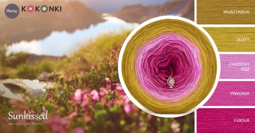 KOKONEK Merino 775 Sunkissed - Musztarda/złoty/chłodny róż/piwonia/fuksja