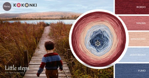 KOKONEK Merino 769 Little steps - Bordo/malwa/łososiowy/jasny błękit/fumo