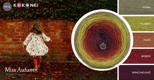 KOKONEK Merino 765 Miss Autumn - Khaki/oliwka/toffi/bordo/wino melanż
