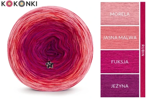 KOKONEK Rare Merino R115 Morela/jasna malwa/fuksja/jeżyna + 1 nitka rubin