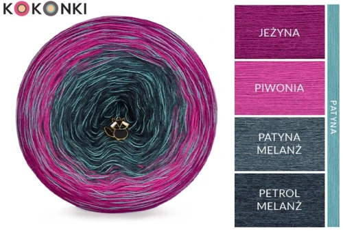 KOKONEK Rare Merino R116 Jeżyna/piwonia/patyna melanż/petrol melanż + 1 nić patyna