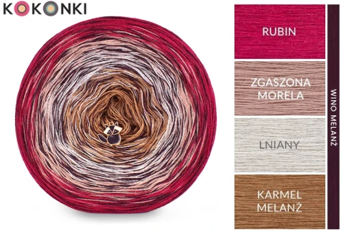 KOKONEK Rare Merino R118 Rubin/zgaszona morela/lniany/karmel melanż + 1 wino melanż