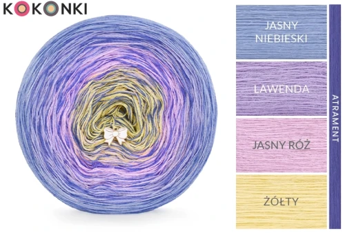 KOKONEK Rare Merino R120 Jasny niebieski/lawenda/jasny róż/żółty + 1 nitka atrament